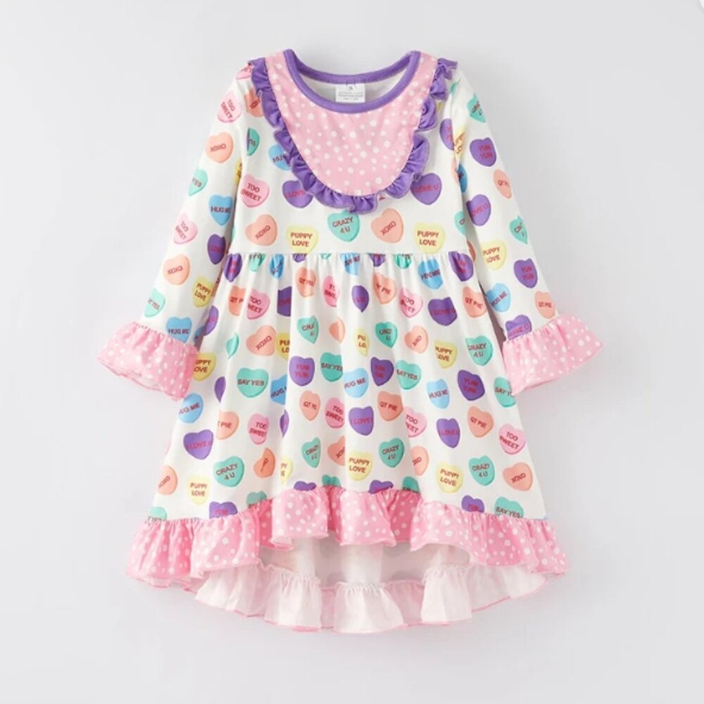 Boutique Valentine's Day Conversation Hearts Print Girls Ruffle Dress